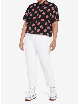 Black Strawberry Girls Crop Woven Button-Up Plus Size, , hi-res