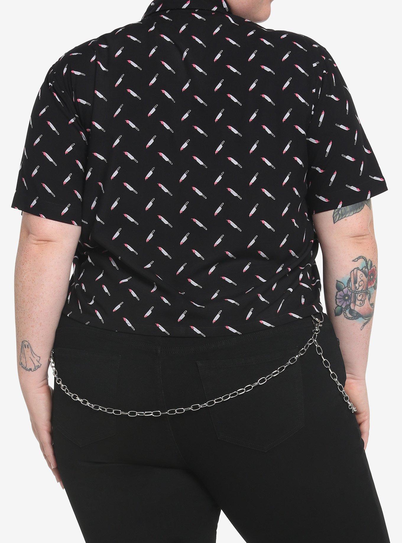 Bloody Knives Boxy Girls Crop Woven Button-Up Plus Size, BLACK, alternate