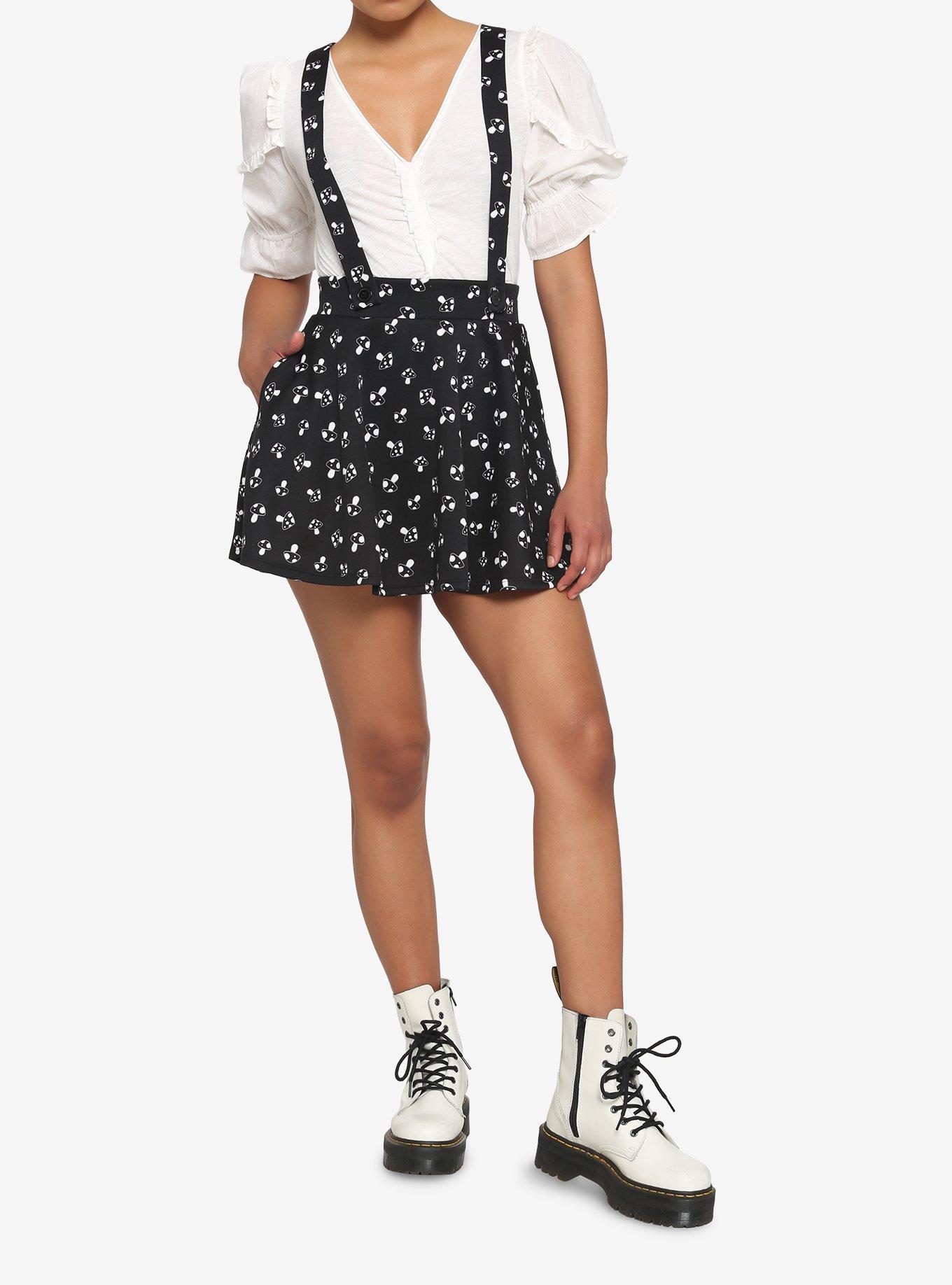 Black & White Mushroom Suspender Skirt, BLACK, alternate