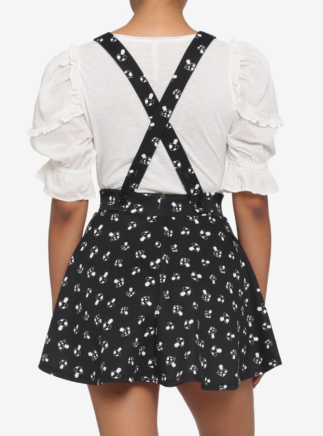 Black & White Mushroom Suspender Skirt, BLACK, alternate