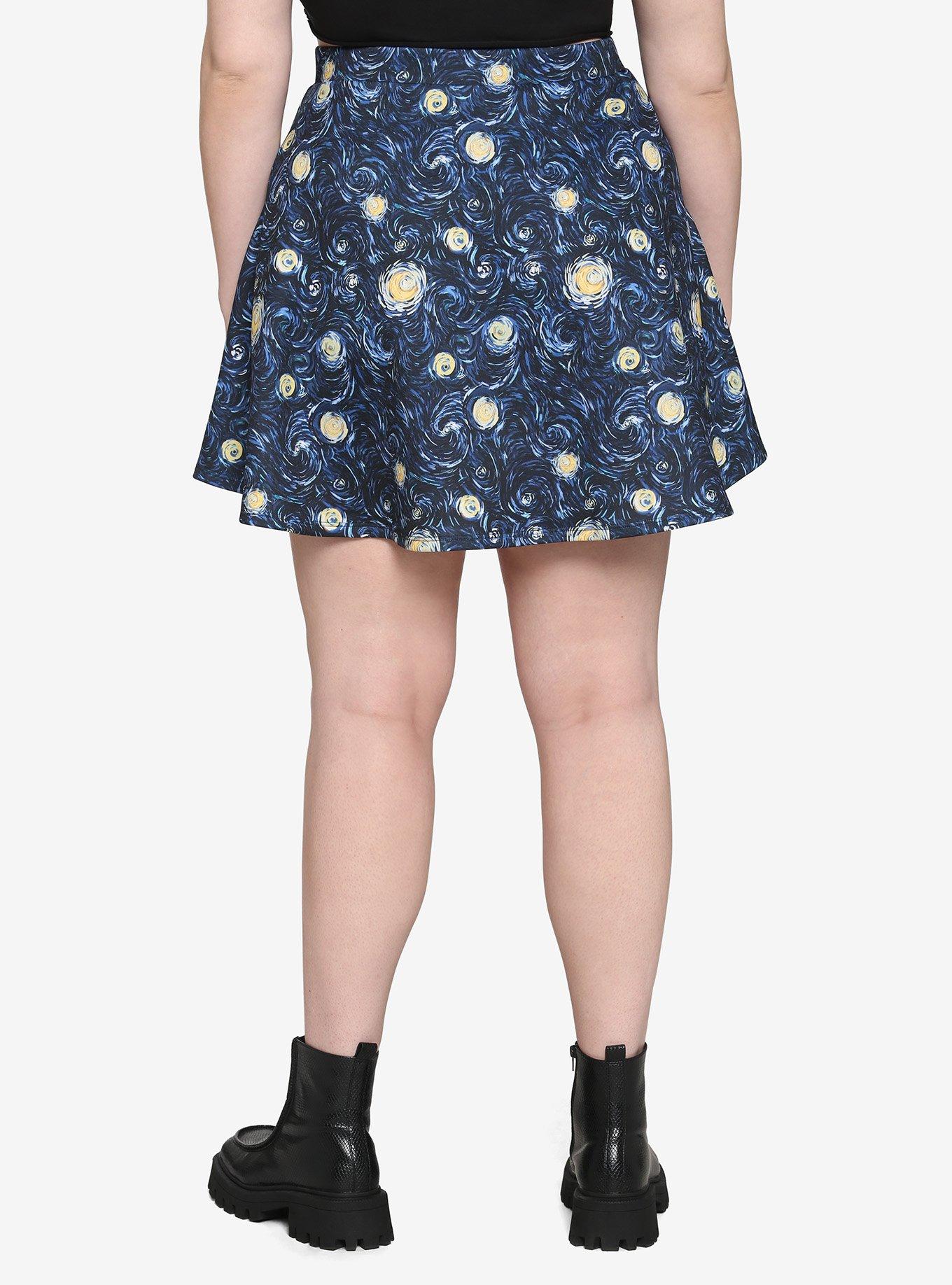 Starry Night O-Ring Zipper Skirt Plus Size, BLUE, alternate