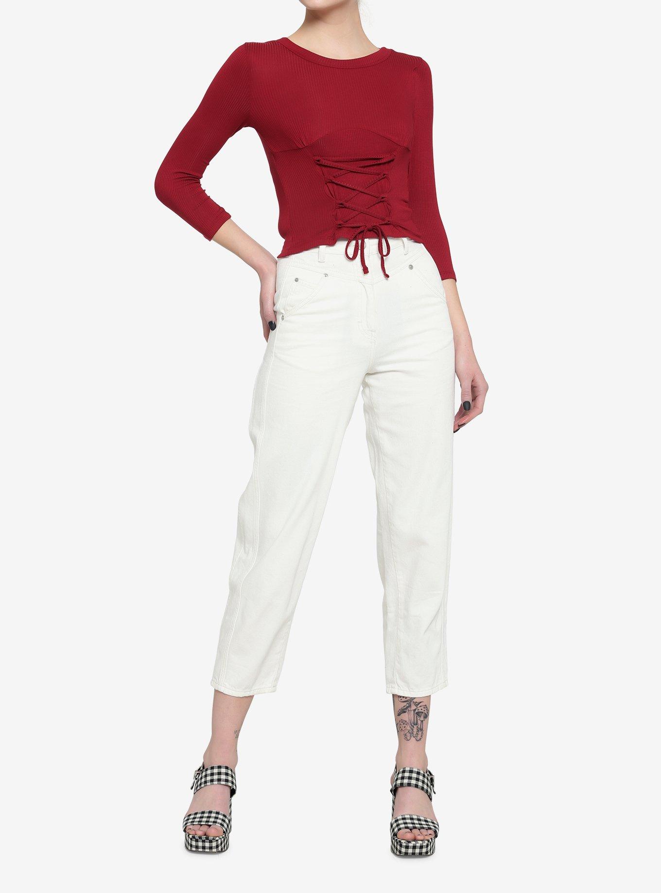 Merlot Lace-Up Girls Long-Sleeve Top, MERLOT, alternate - view 2