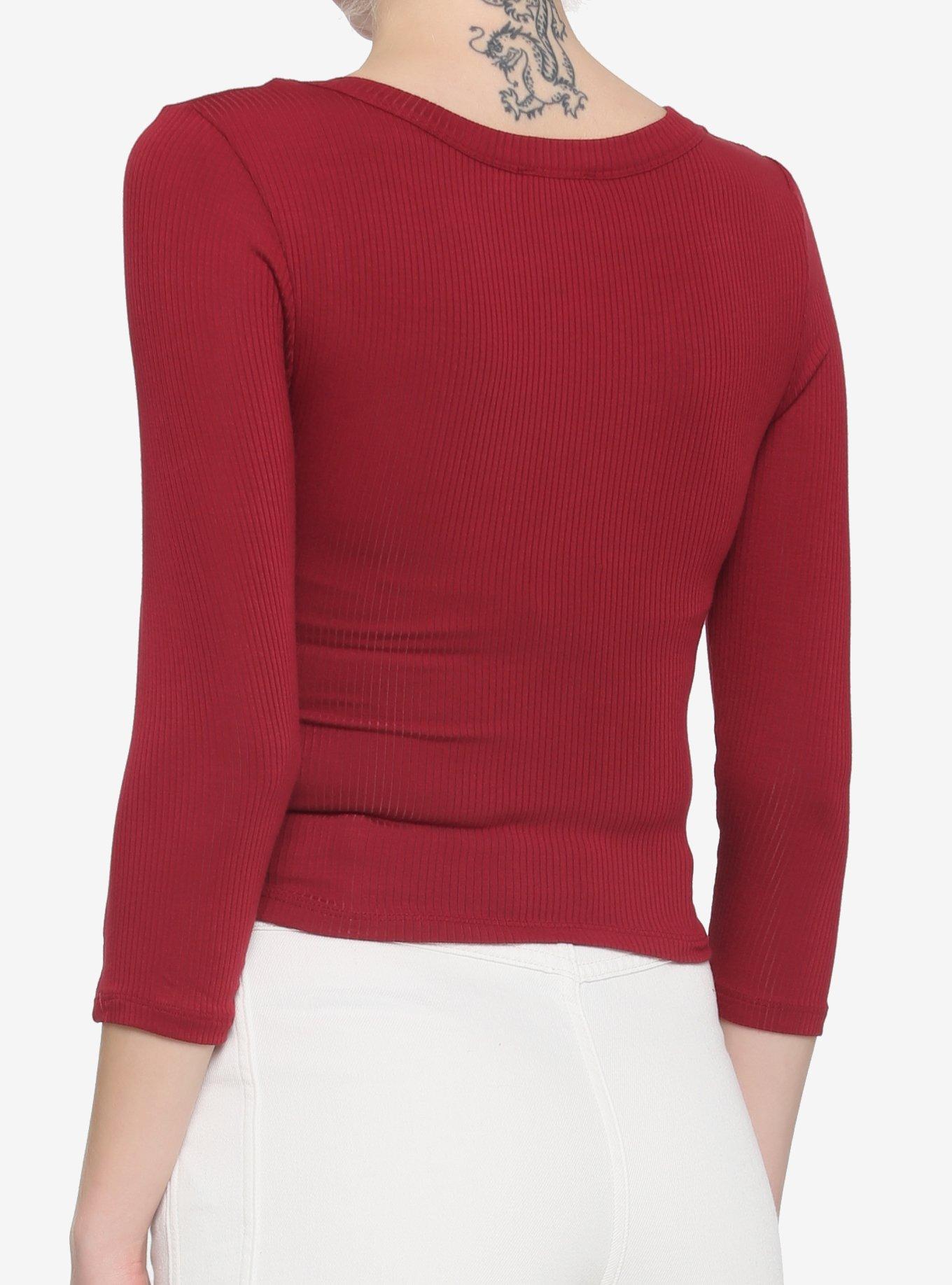 Merlot Lace-Up Girls Long-Sleeve Top, MERLOT, alternate - view 3