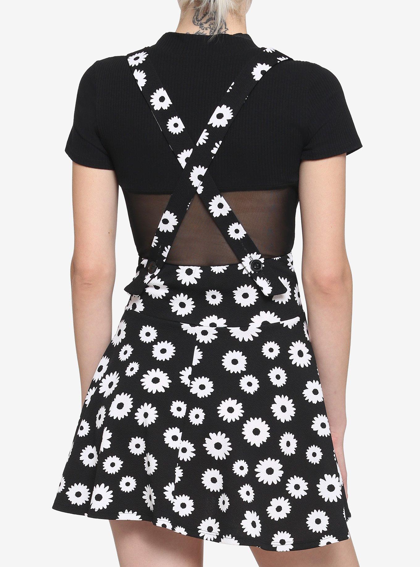 Black & White Daisy Suspender Skirt, BLACK, alternate