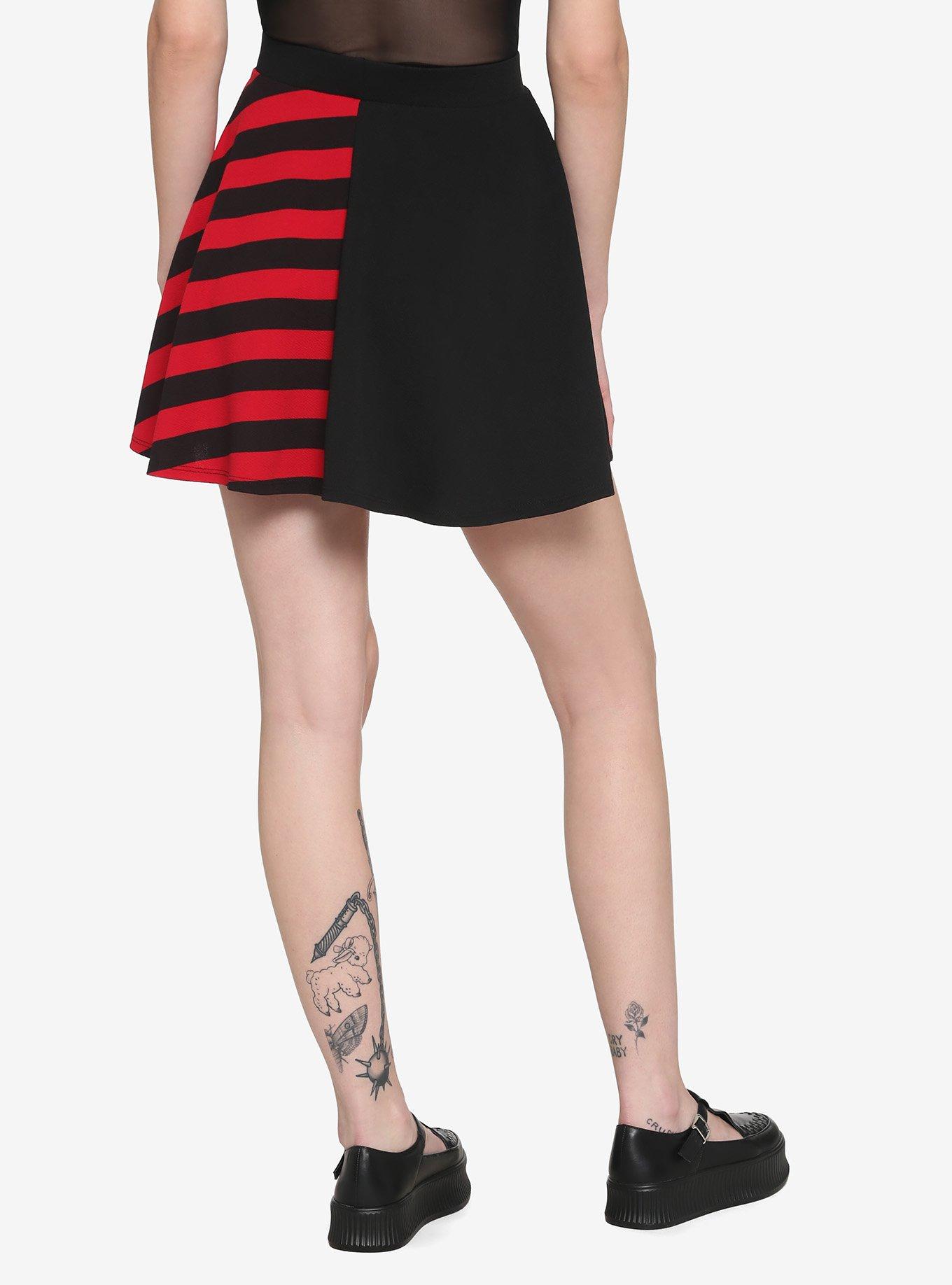 Black & Red Stripe Split Hook-And-Eye Skirt, SPLIT STRIPES, alternate