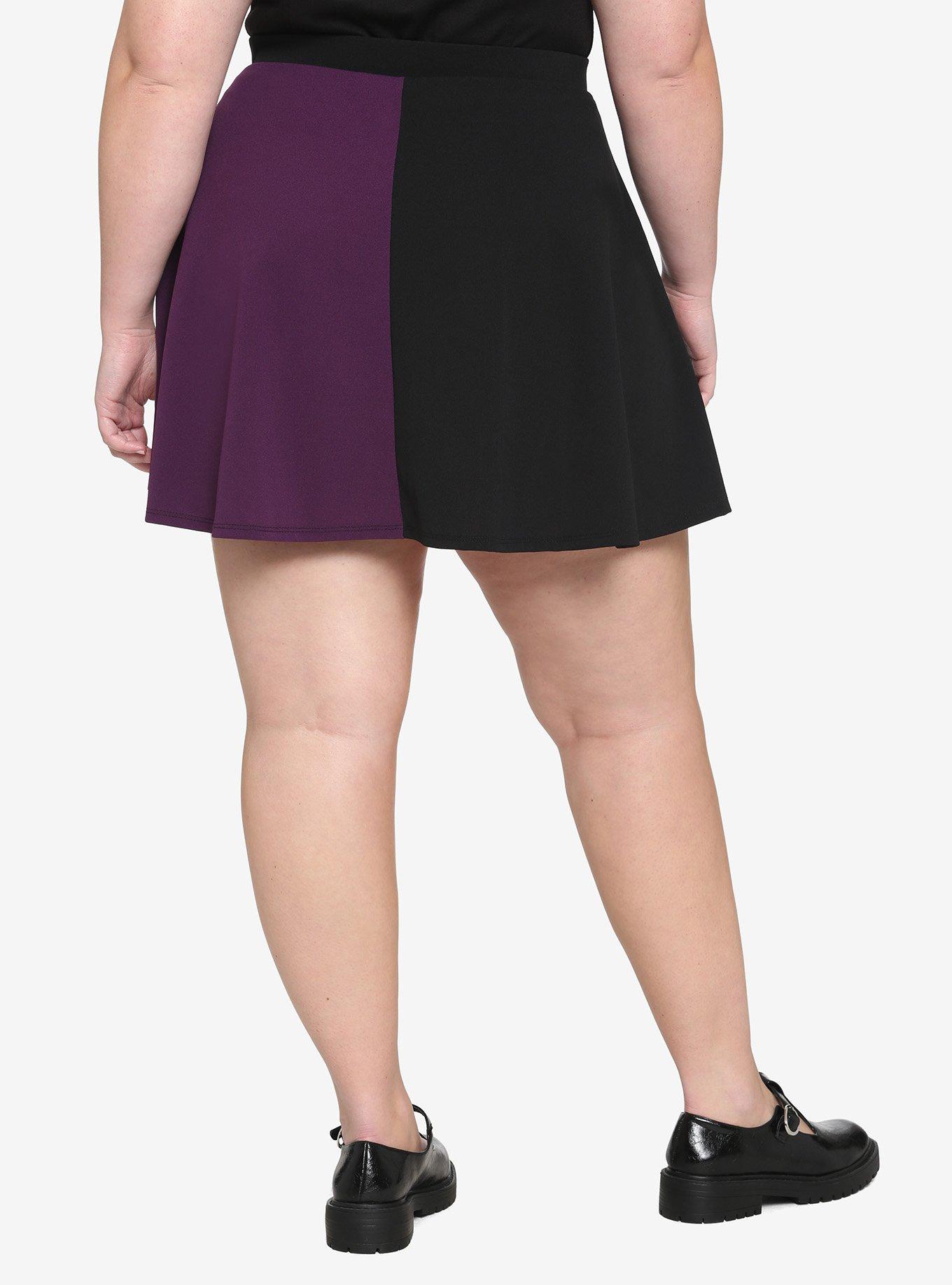 Black & Purple Split Hook-And-Eye Skirt Plus Size, , alternate