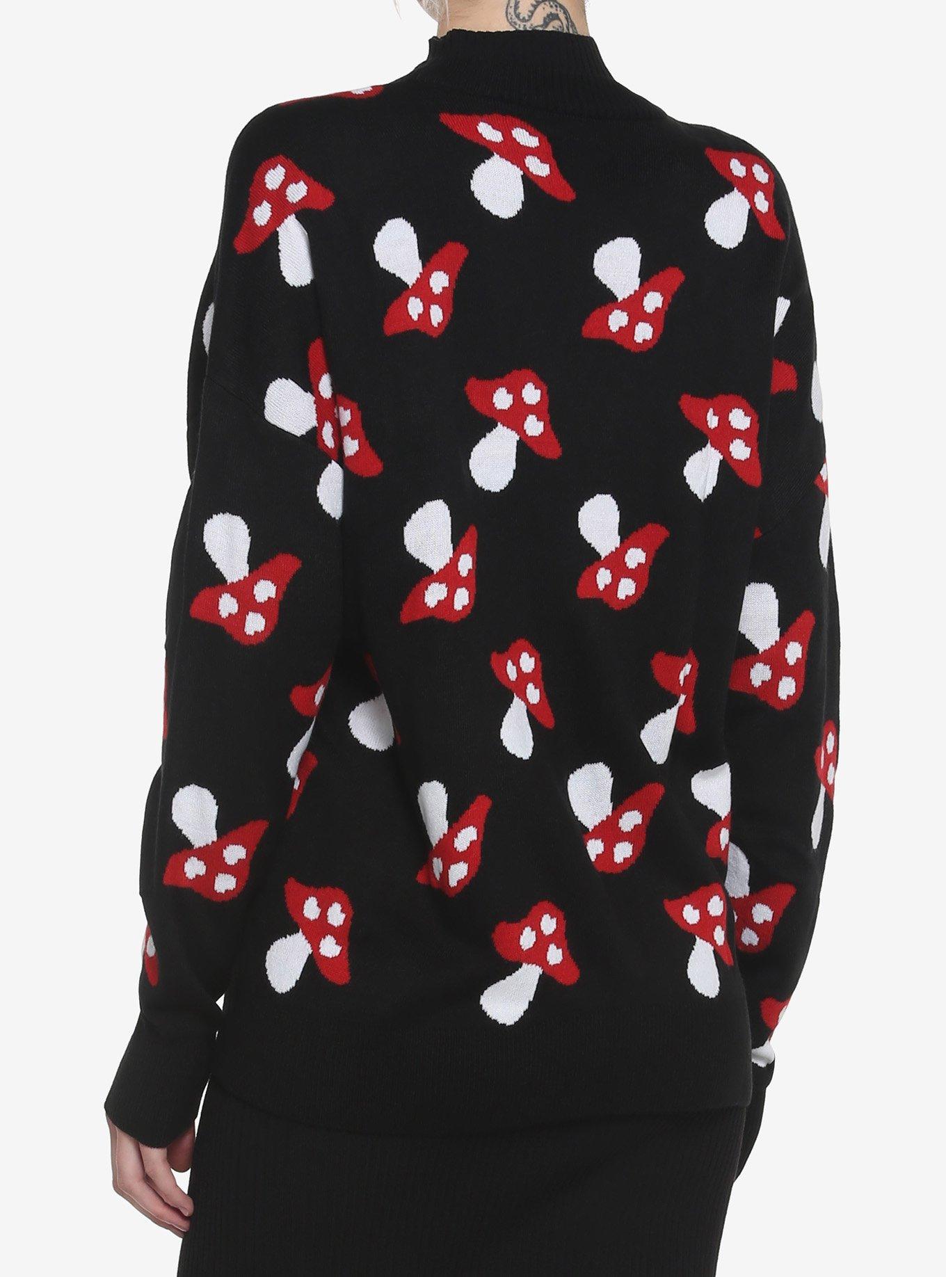 Red Mushroom Button-Front Girls Cardigan, BLACK, alternate