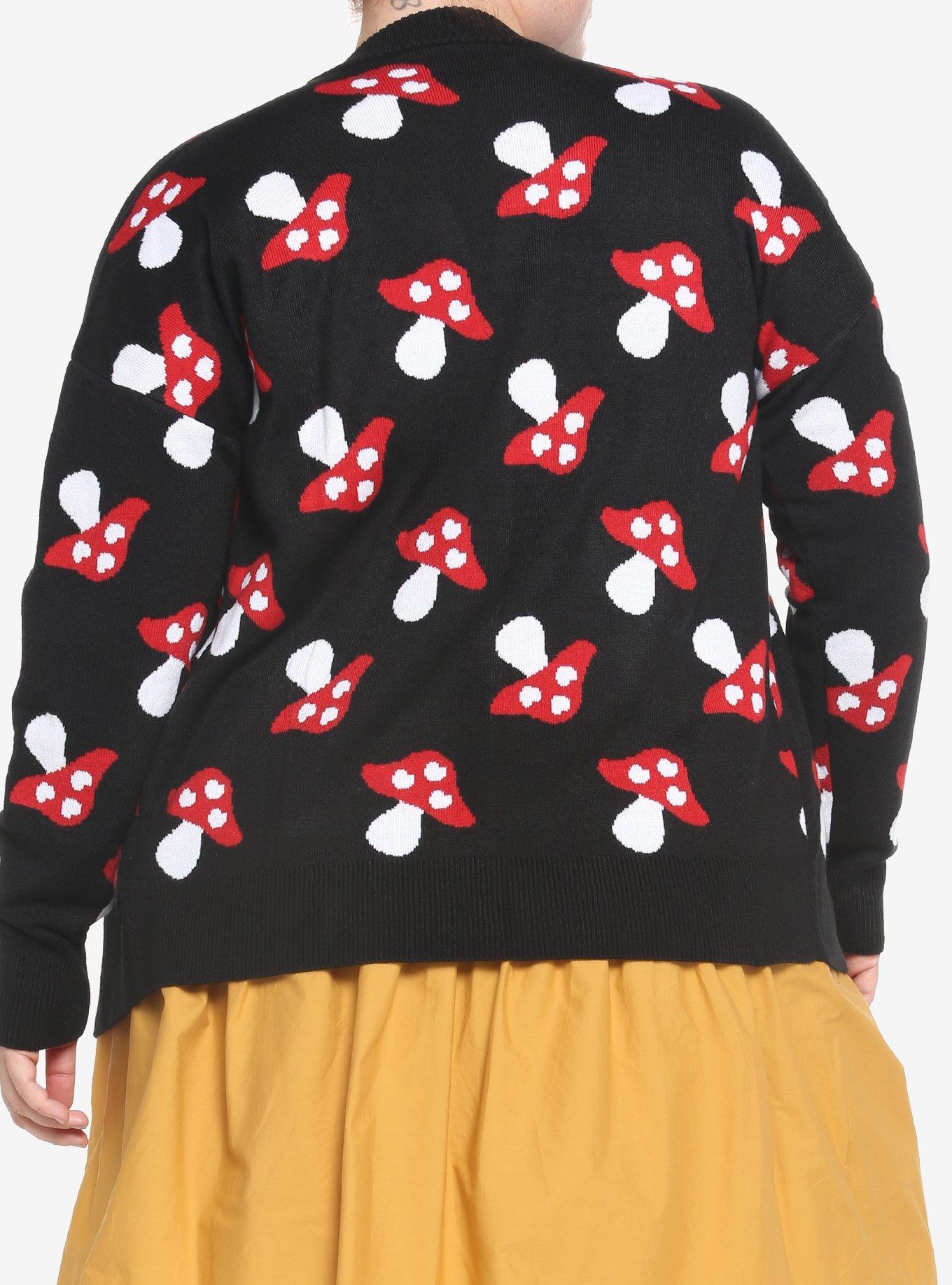 Red Mushroom Button-Front Girls Cardigan Plus Size, BLACK, alternate