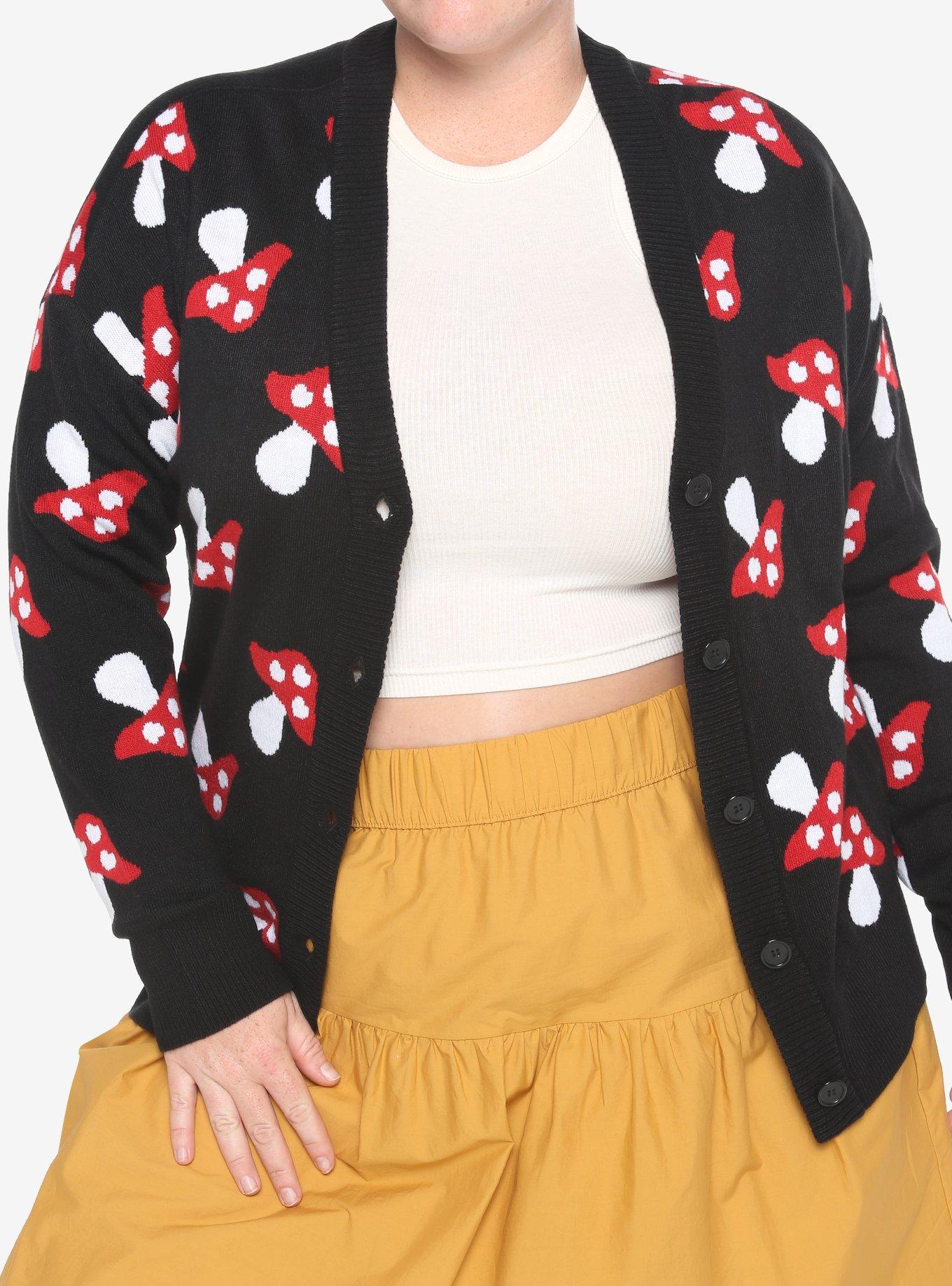 Red Mushroom Button-Front Girls Cardigan Plus Size, BLACK, alternate