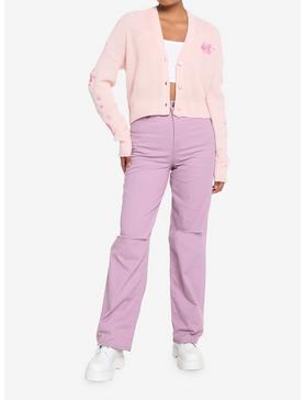 Pink Sakura Oversized Girls Crop Cardigan, , hi-res