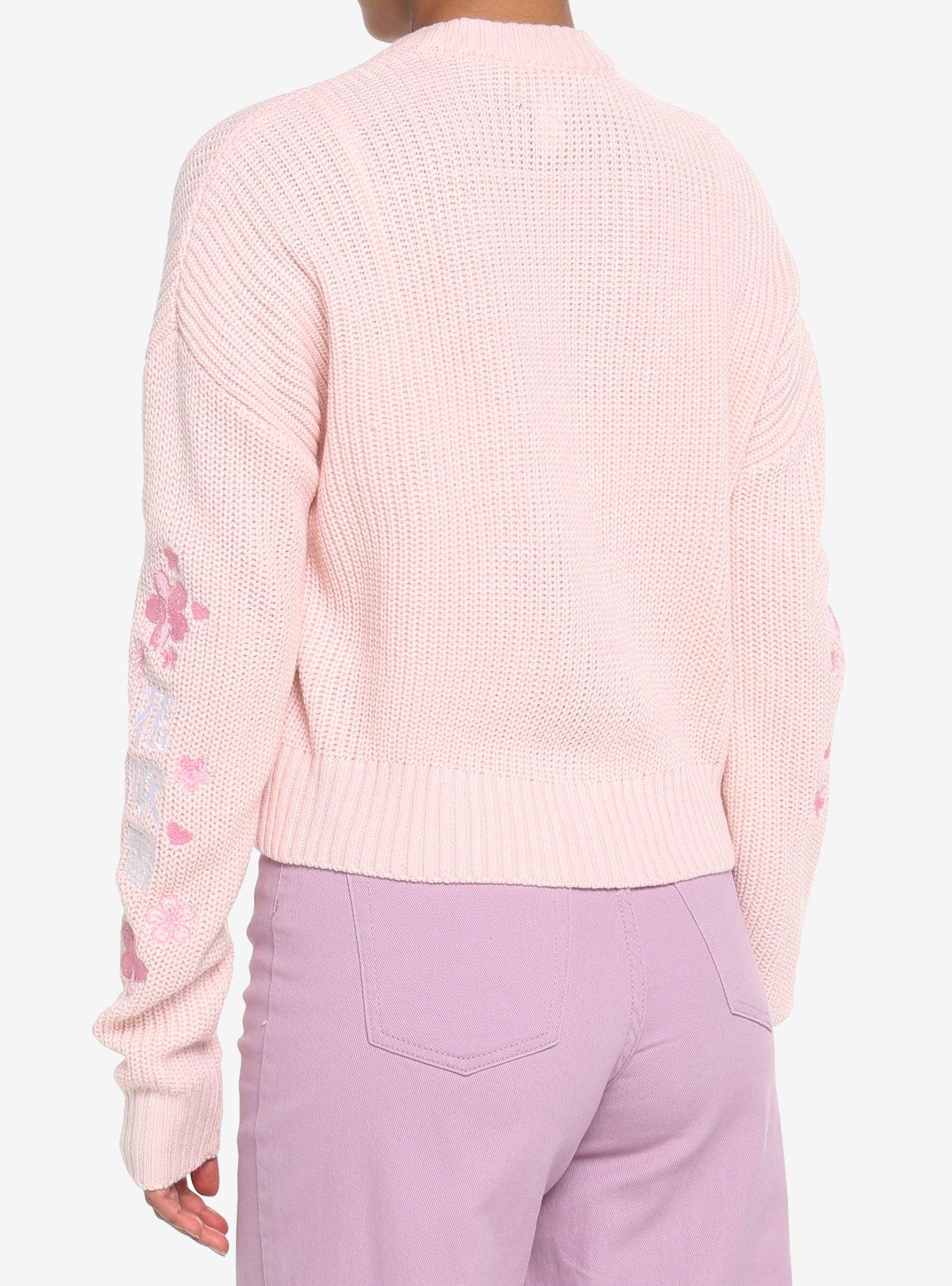 Cropped Crewneck Cardigan With Bonded Seams Cherry Blossom Pink