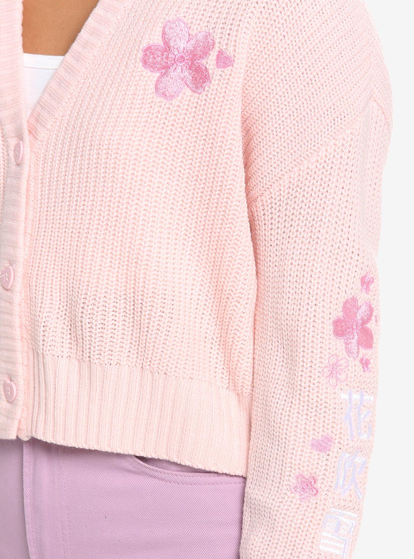 Cropped Crewneck Cardigan With Bonded Seams Cherry Blossom Pink