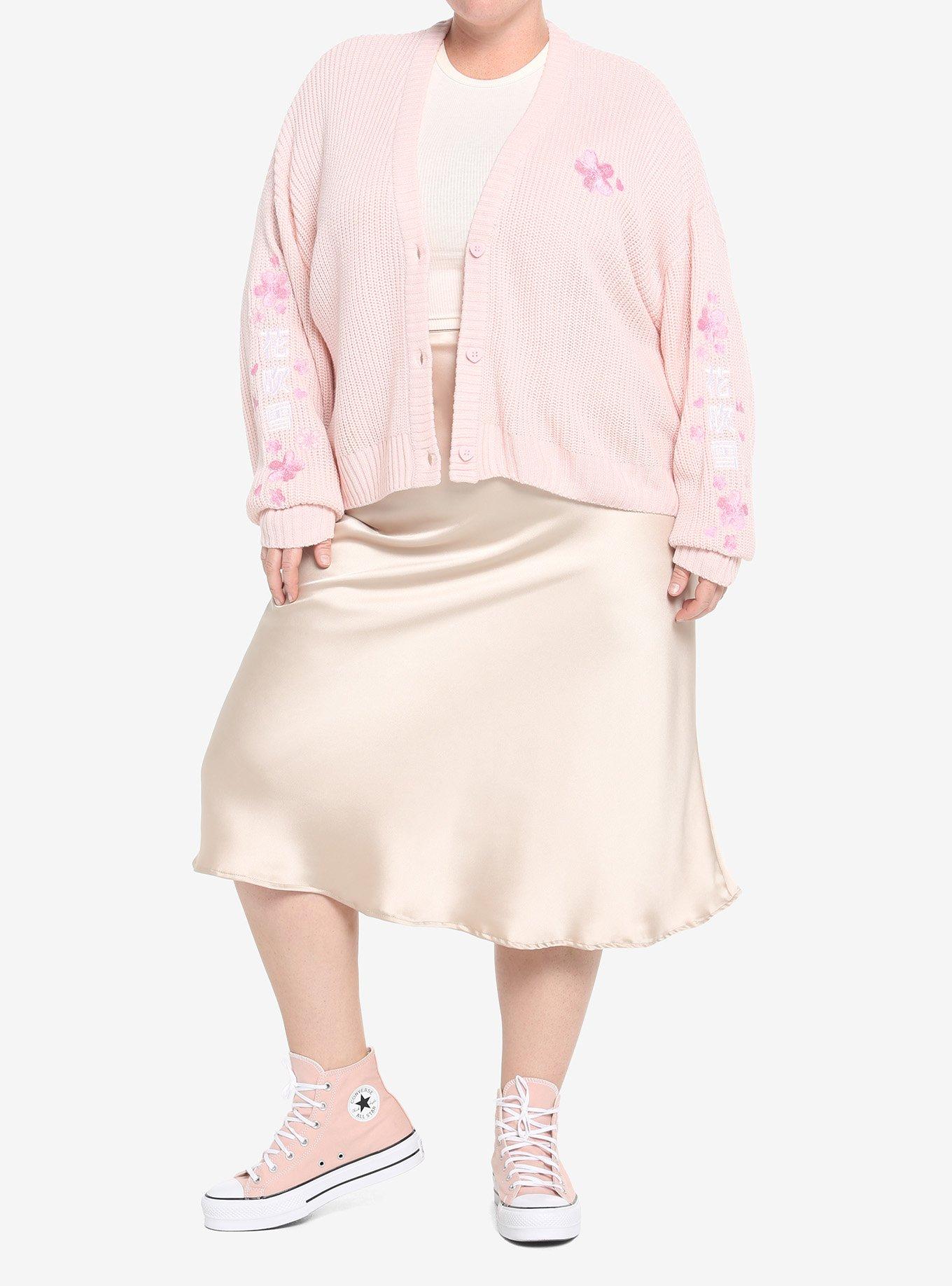 Pink Sakura Girls Oversized Crop Cardigan Plus Size, PINK, alternate