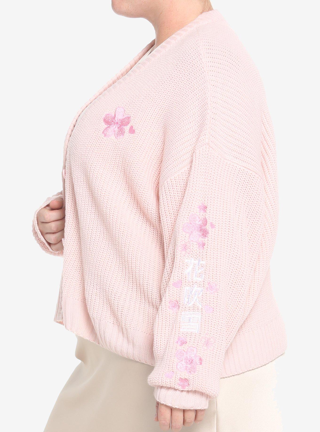 Pink Sakura Girls Oversized Crop Cardigan Plus Size, PINK, alternate