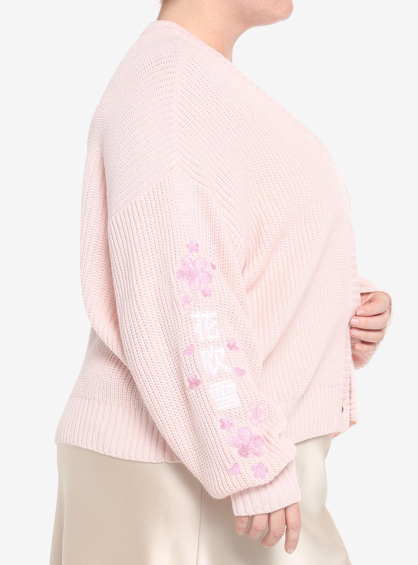 Pink Sakura Girls Oversized Crop Cardigan Plus Size, PINK, alternate