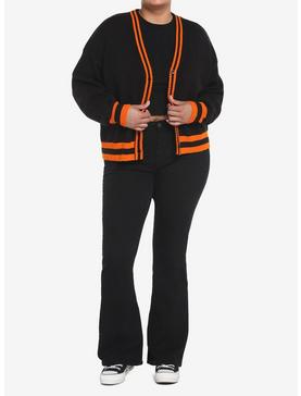 Black & Orange Varsity Stripe Crop Girls Cardigan Plus Size, , hi-res