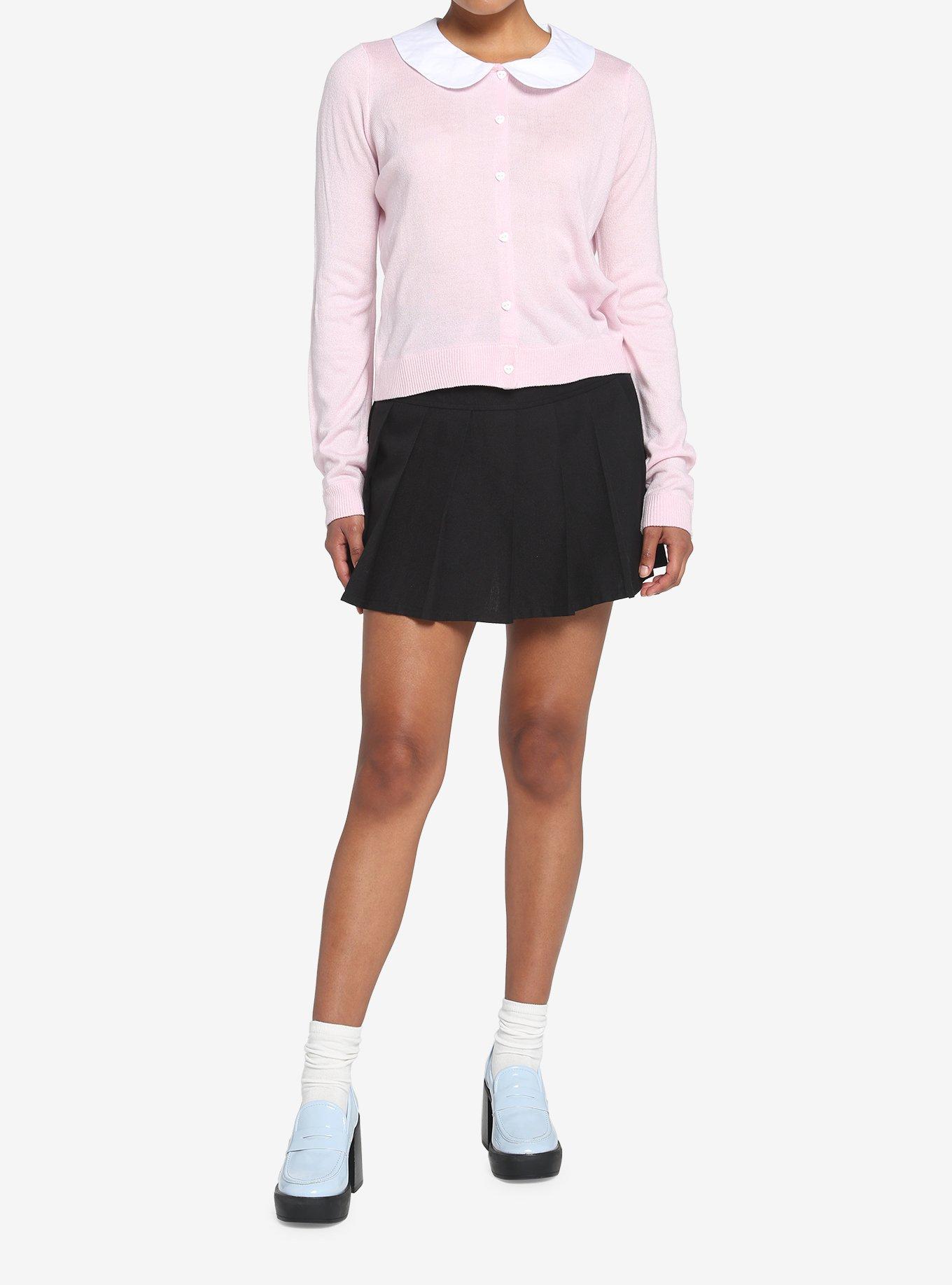 Pink Collared Girls Crop Cardigan, PINK, alternate