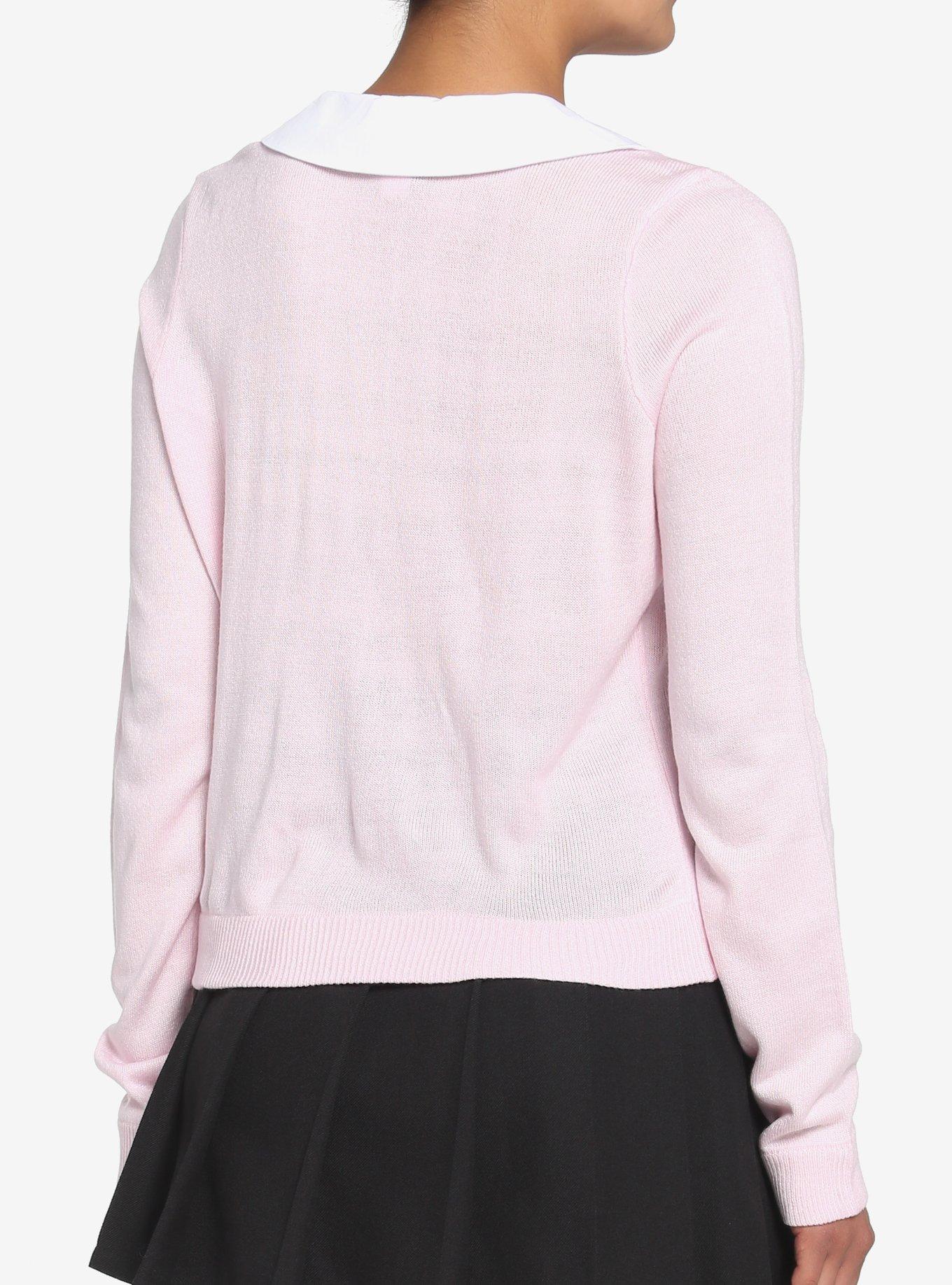 Pink Collared Girls Crop Cardigan, PINK, alternate