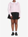 Pink Collared Girls Crop Cardigan Plus Size, PINK, alternate