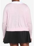 Pink Collared Girls Crop Cardigan Plus Size, PINK, alternate