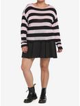 Black & Pink Stripe Girls Crop Sweater Plus Size, PINK, alternate