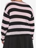 Black & Pink Stripe Girls Crop Sweater Plus Size, PINK, alternate