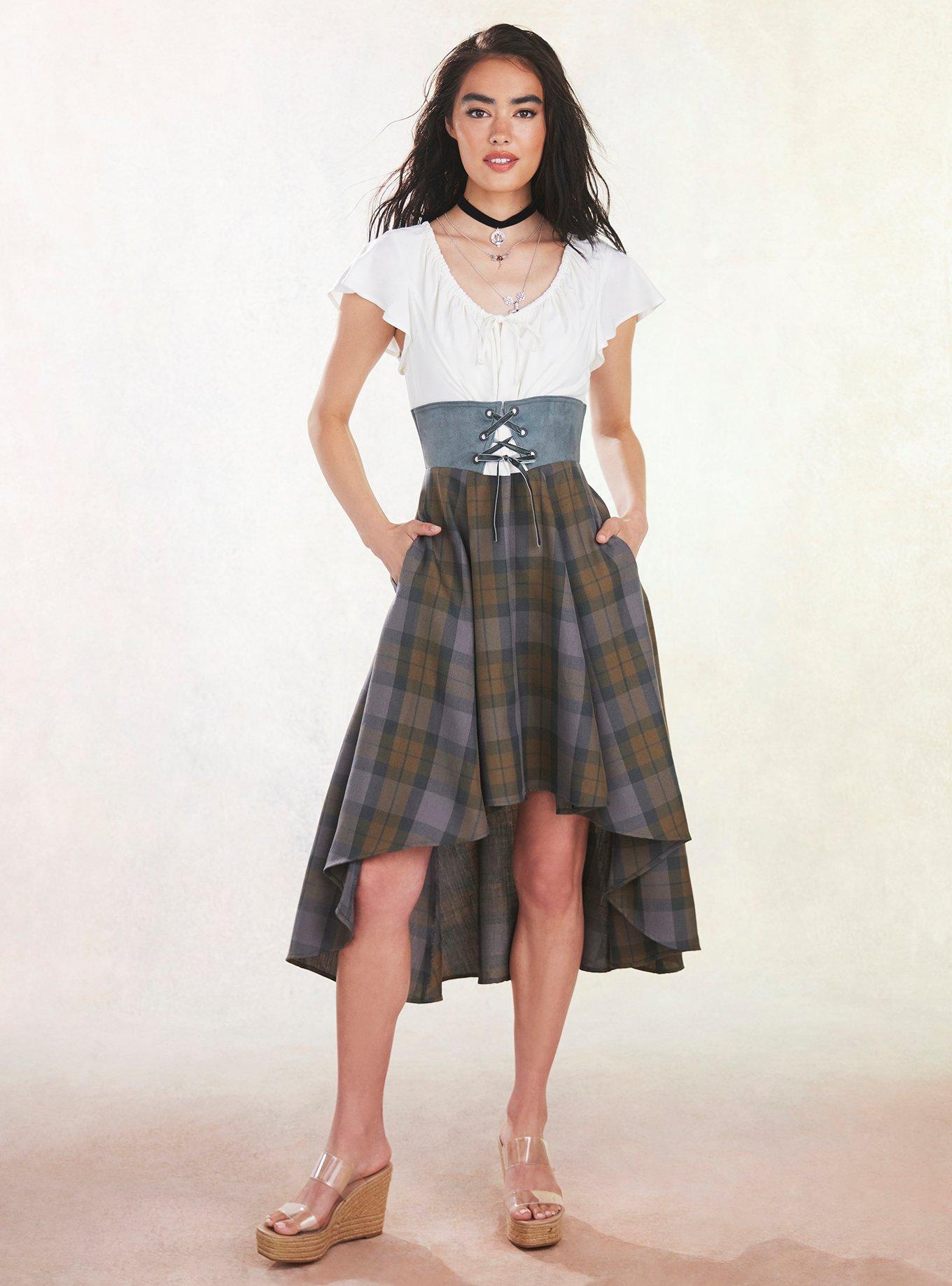 Her Universe Outlander Tartan Lace-Up Hi-Low Dress, , hi-res