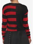 Black & Red Stripe Split Girls Crop Sweater, STRIPES - RED, alternate