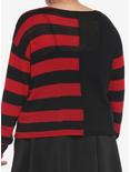 Black & Red Stripe Split Girls Crop Sweater Plus Size, STRIPES - RED, alternate