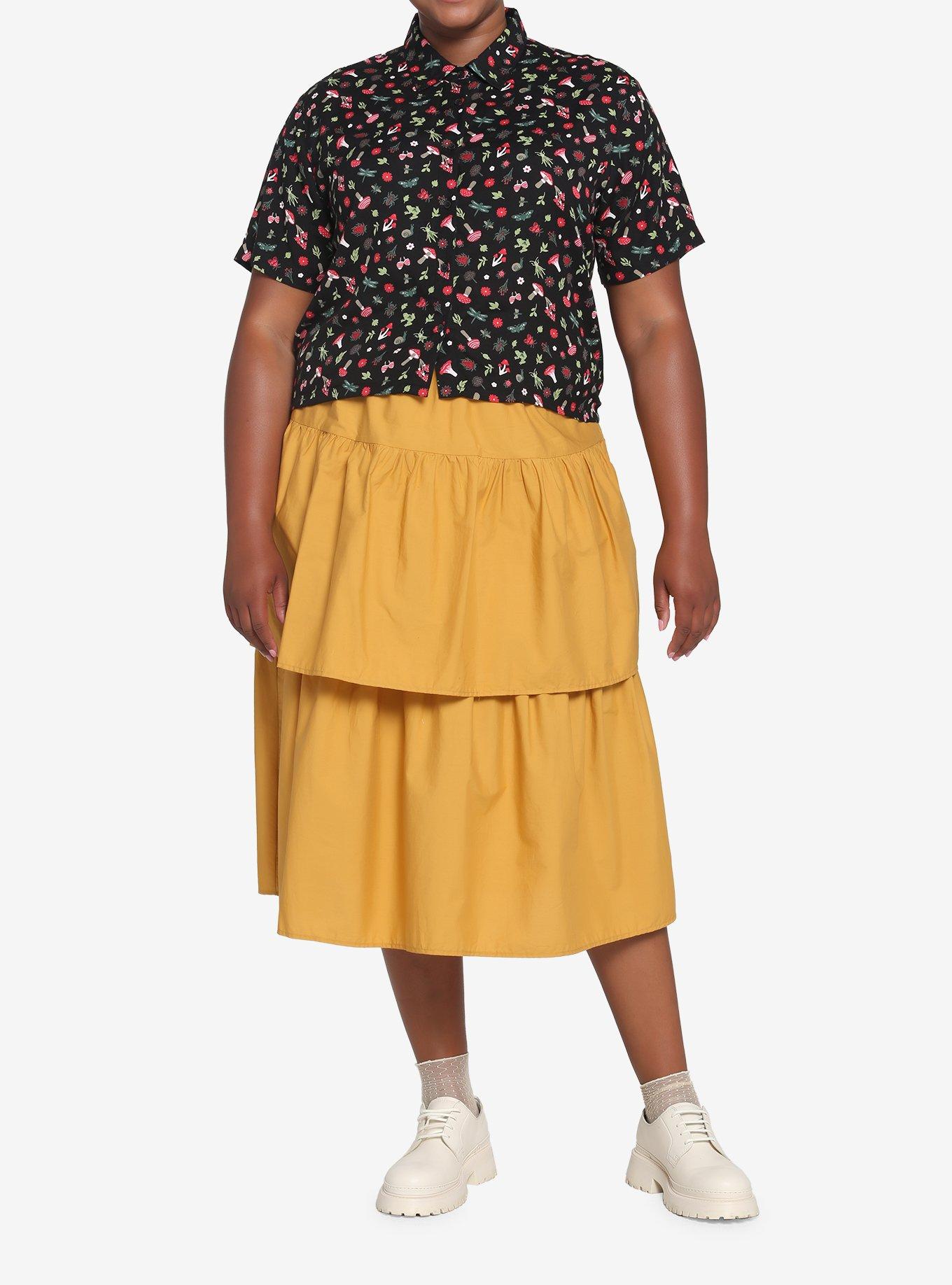 Black Mushroom Frog Boxy Woven Button-Up Plus Size, MULTI, alternate