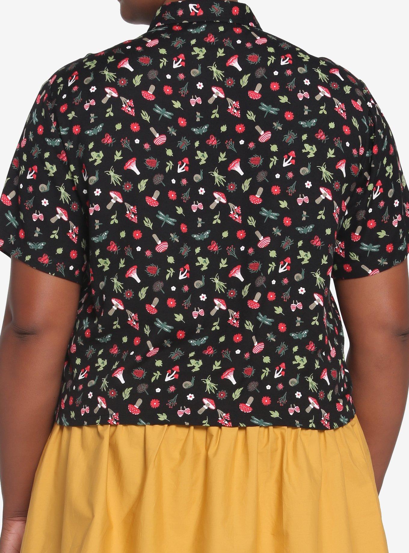 Black Mushroom Frog Boxy Woven Button-Up Plus Size, MULTI, alternate