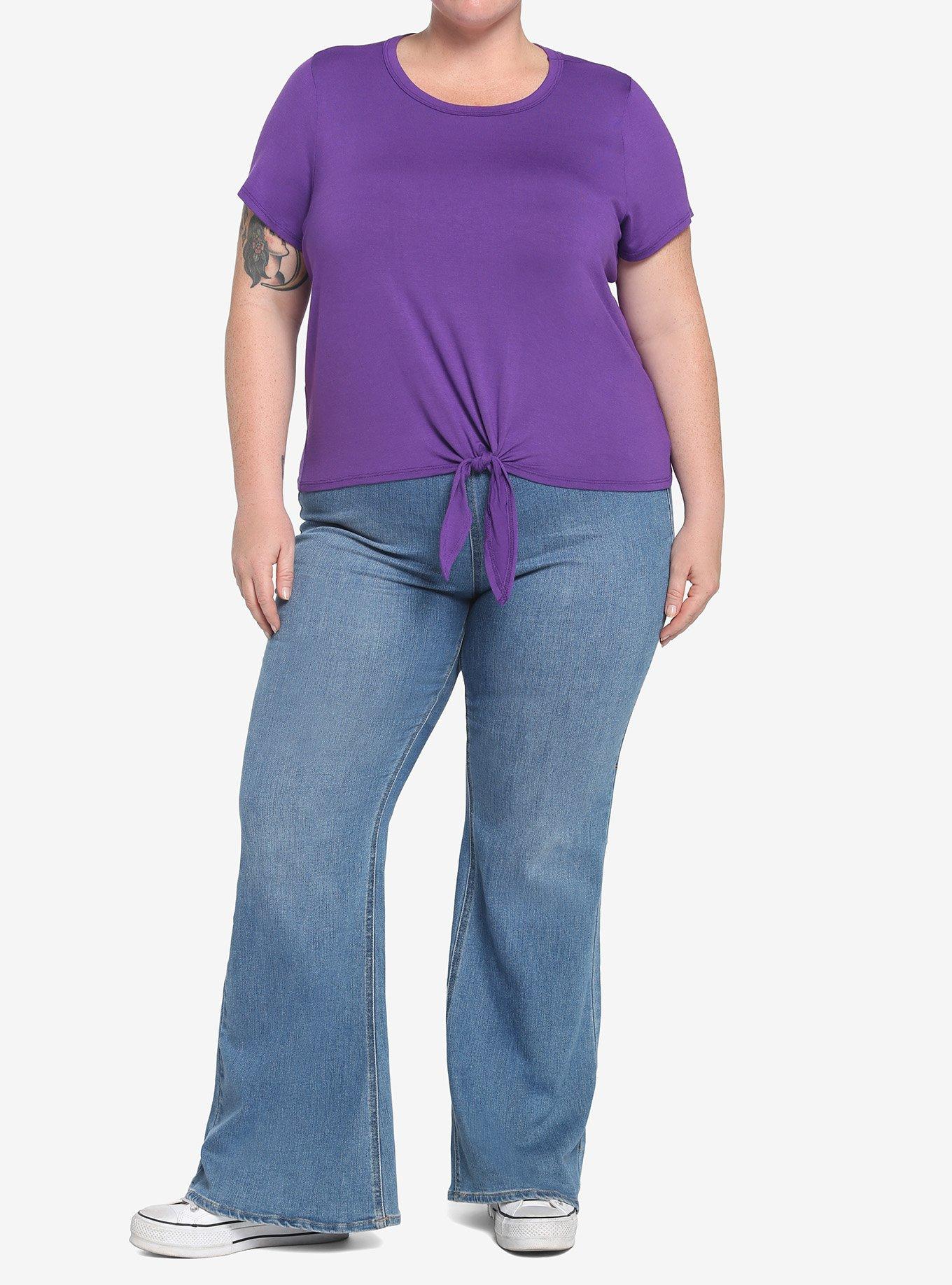 Purple Tie-Front Top Plus Size, PURPLE, alternate