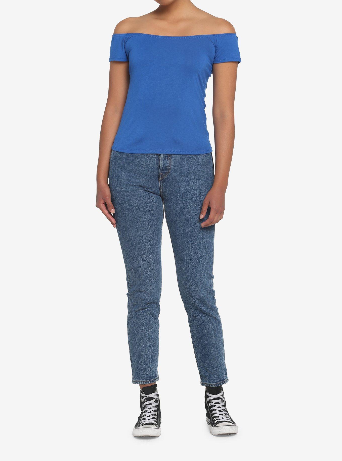 Blue Off-The-Shoulder Top, BLUE, alternate