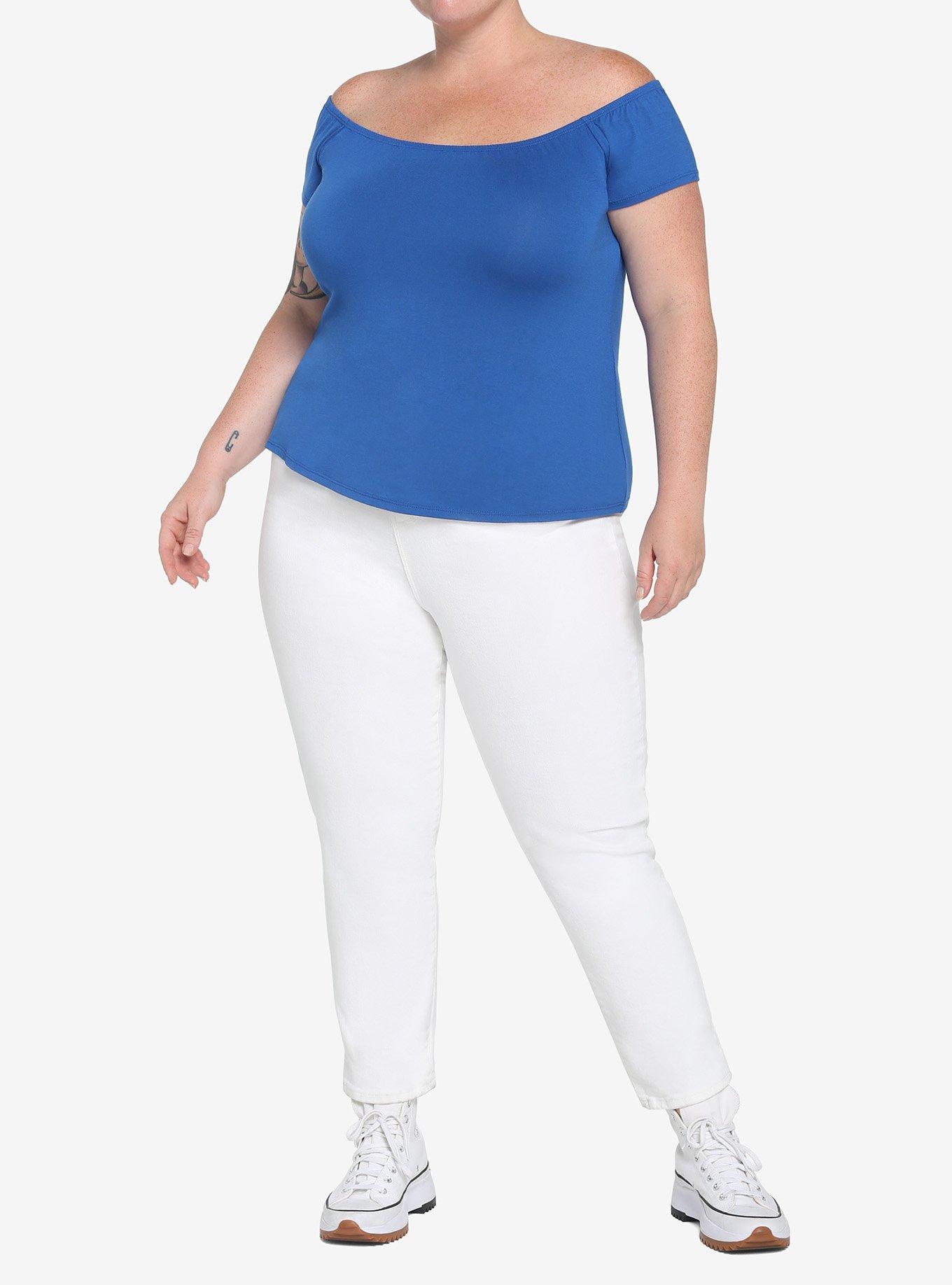 Blue Off-The-Shoulder Top Plus Size, BLUE, alternate