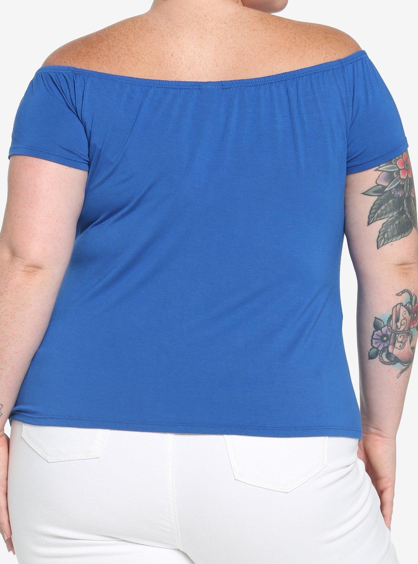 Blue Off-The-Shoulder Top Plus Size, BLUE, alternate