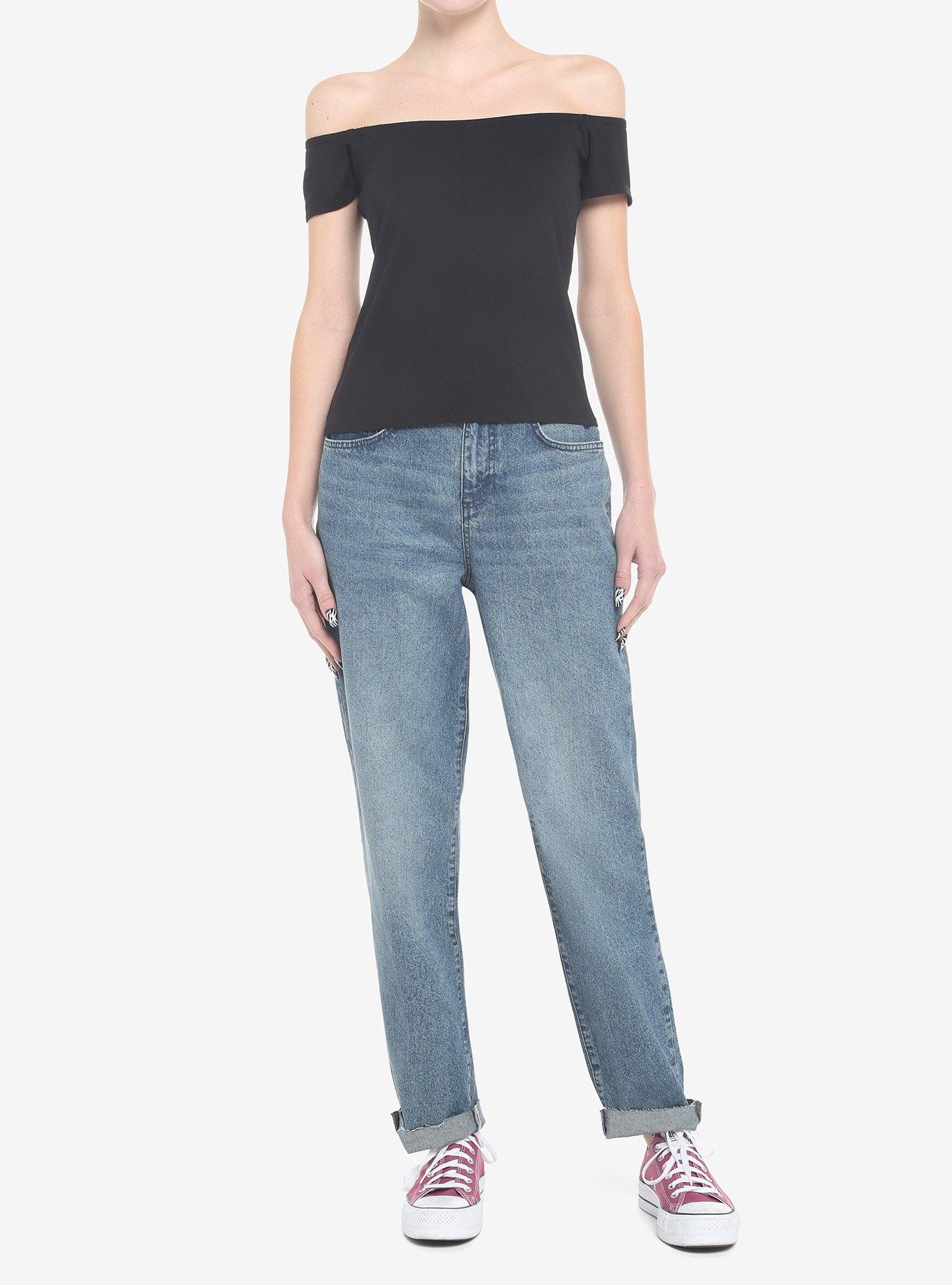 Black Off-The-Shoulder Top, DEEP BLACK, alternate