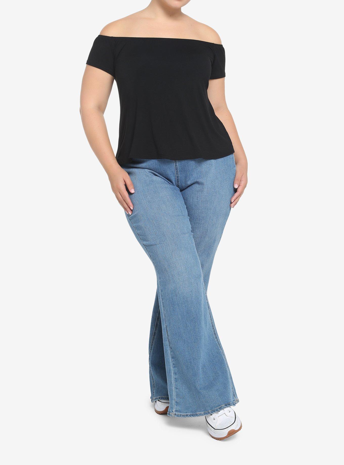 Black Off-The-Shoulder Top Plus Size, DEEP BLACK, alternate