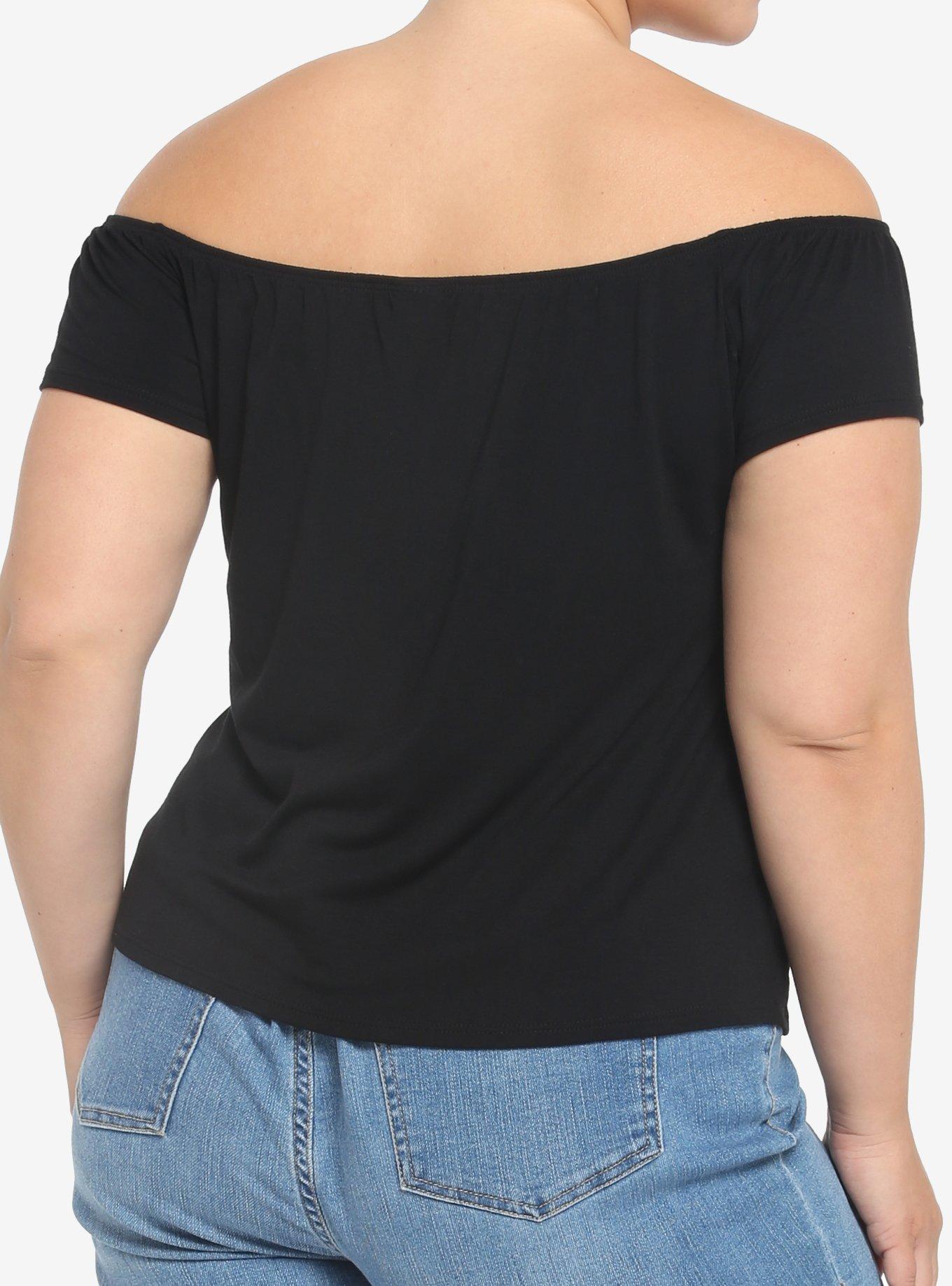 Black Off-The-Shoulder Top Plus Size, DEEP BLACK, alternate