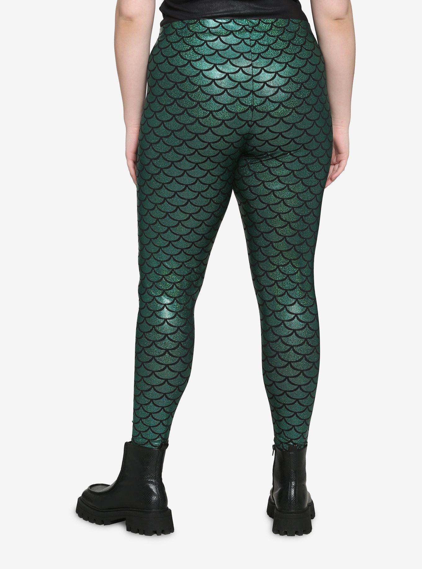 Mermaid Scale Leggings Plus Size, GREEN, alternate