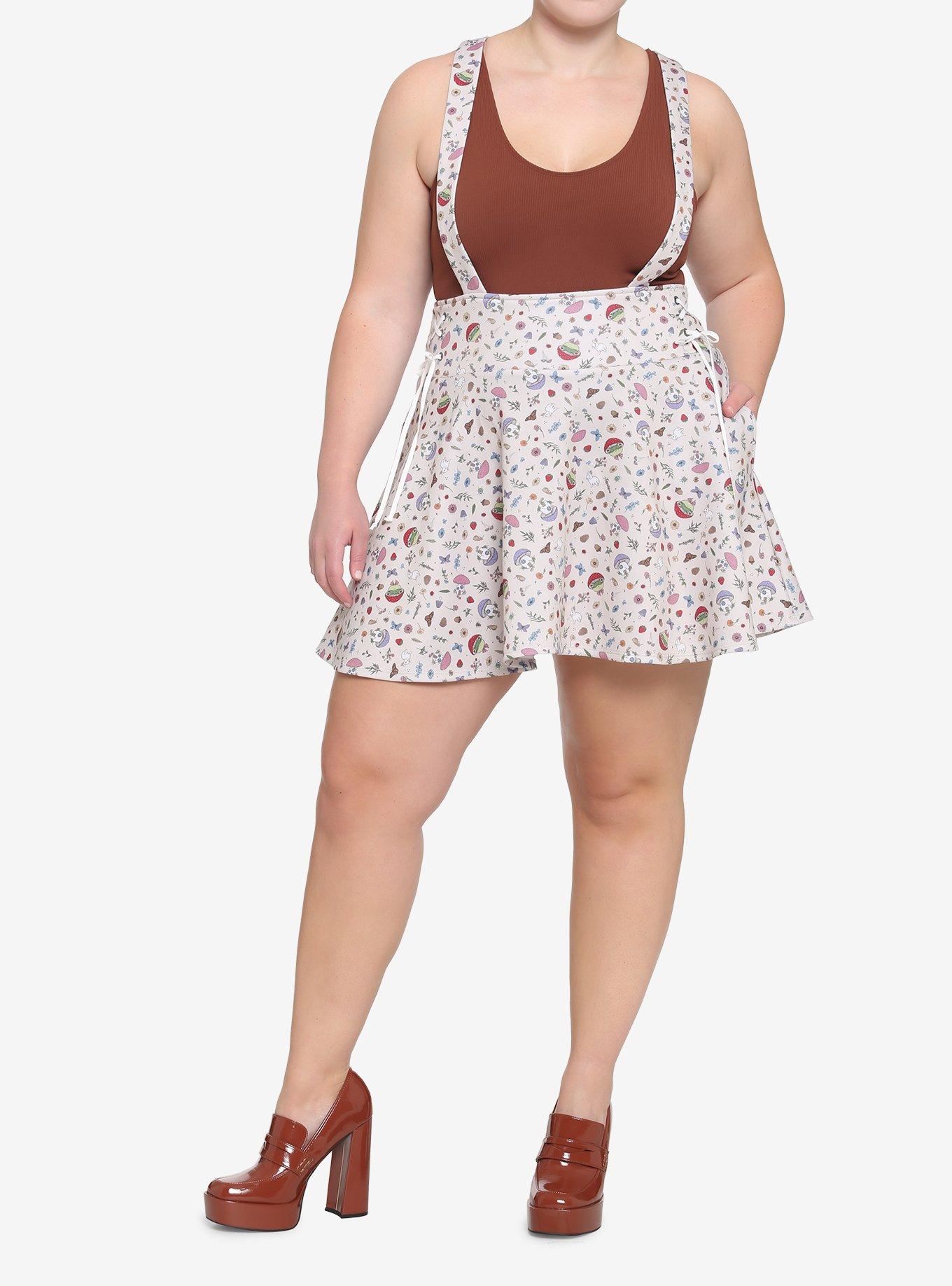 Ivory Cottagecore Lace-Up Suspender Skirt Plus Size, MULTI, alternate
