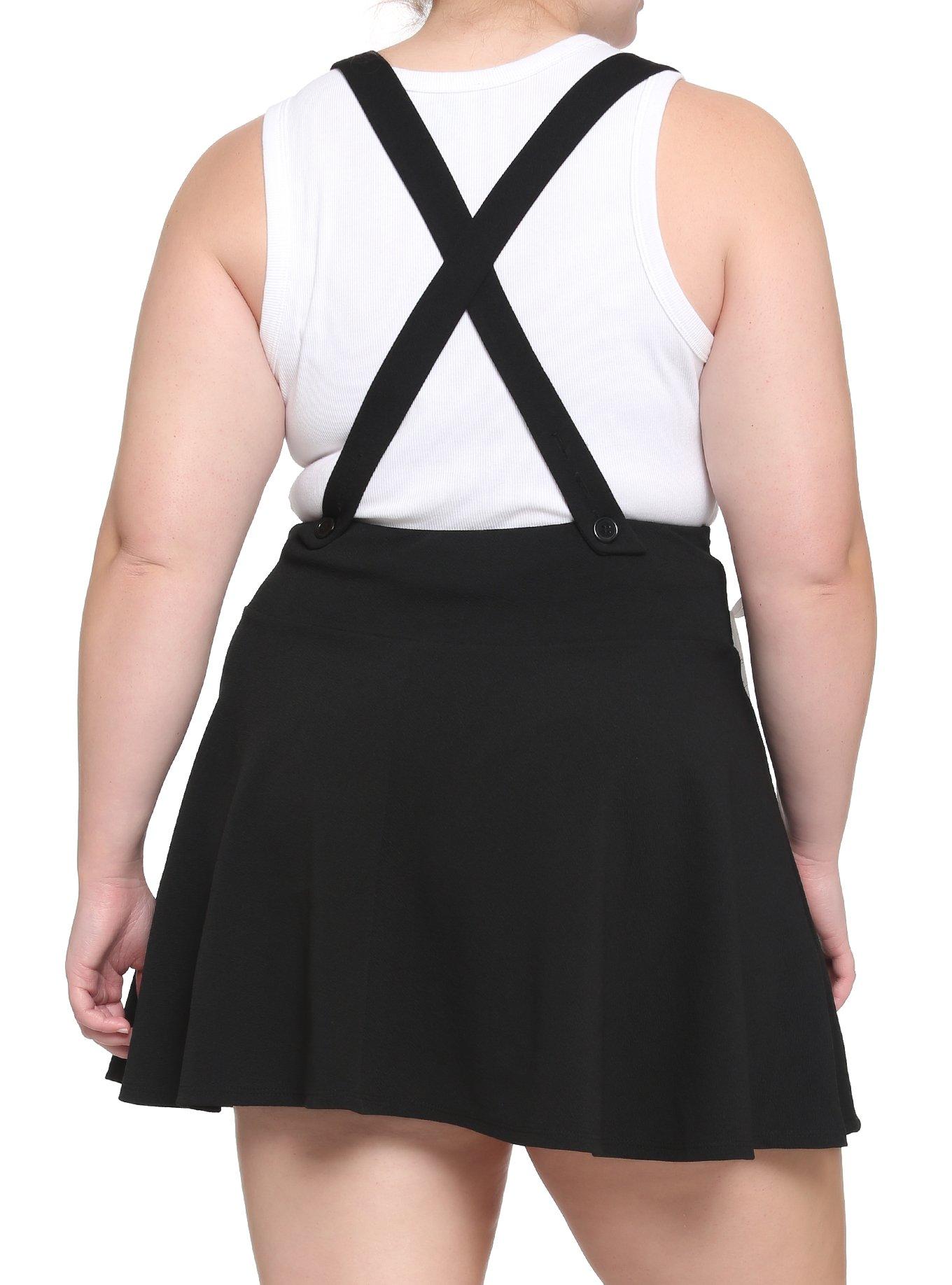 Black & White Lace-Up Suspender Skirt Plus Size, BLACK-WHITE, alternate