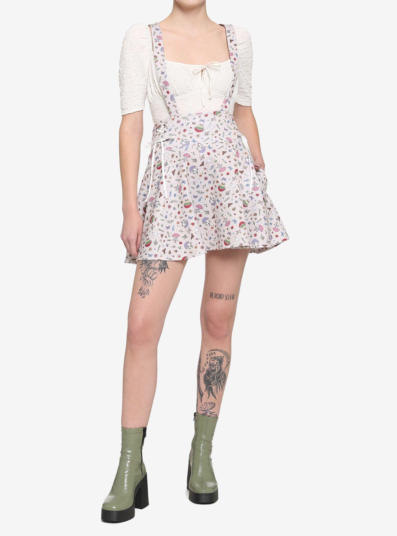 Ivory Cottagecore Lace-Up Suspender Skirt, MULTI, alternate