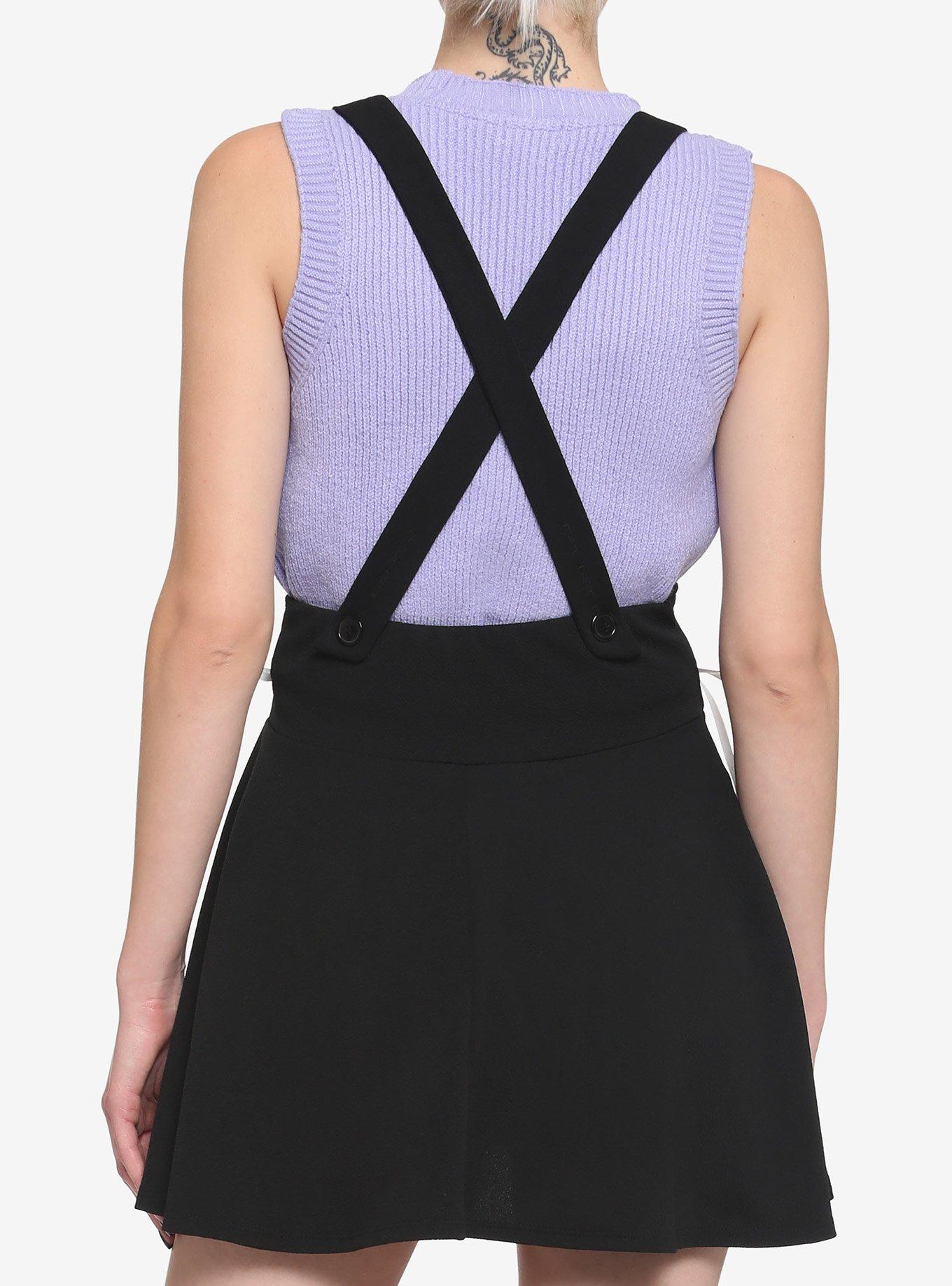 Black & White Lace-Up Suspender Skirt, BLACK-WHITE, alternate