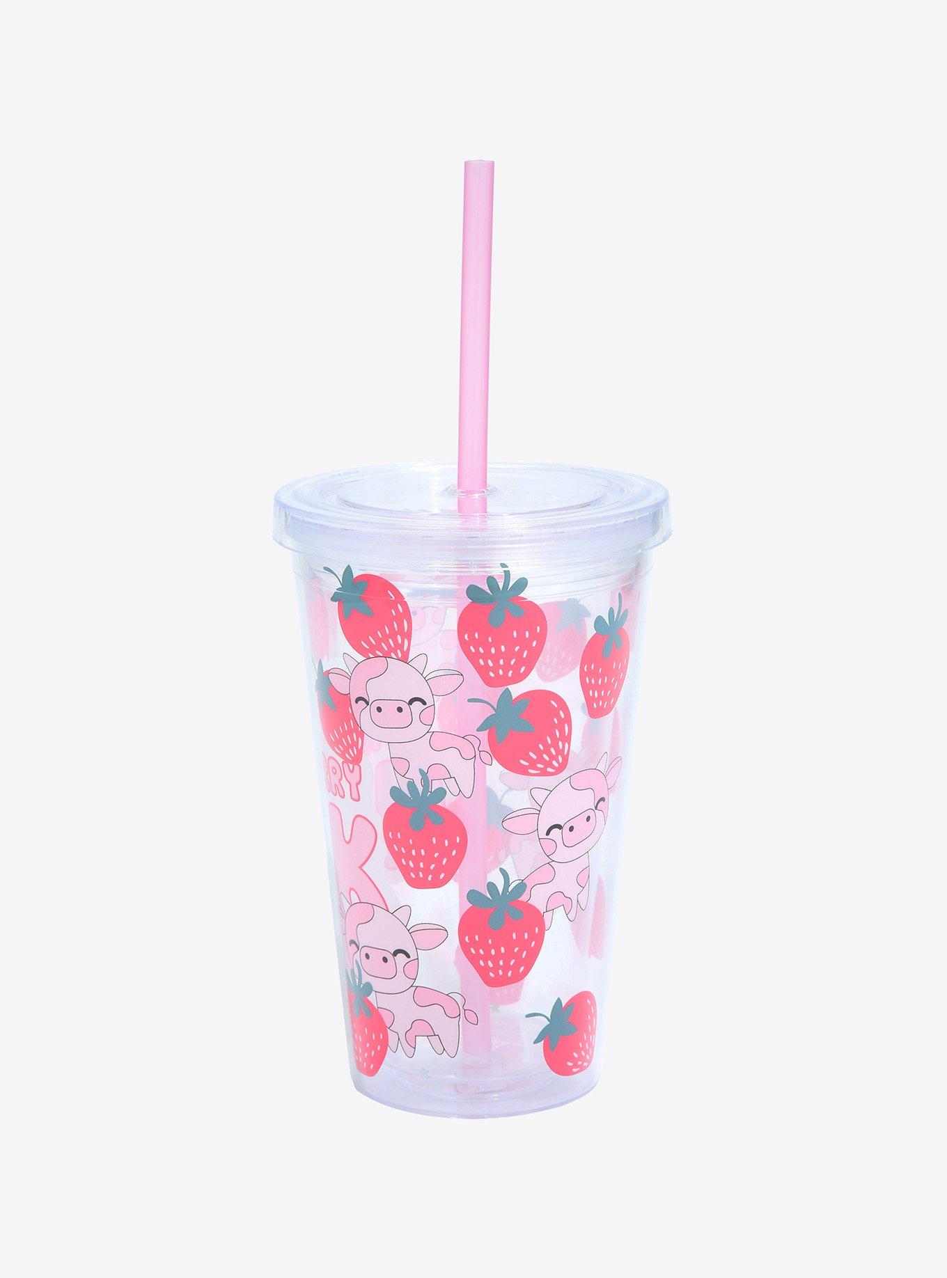 Strawberry Milk Pink Cow Acrylic Travel Cup, , alternate