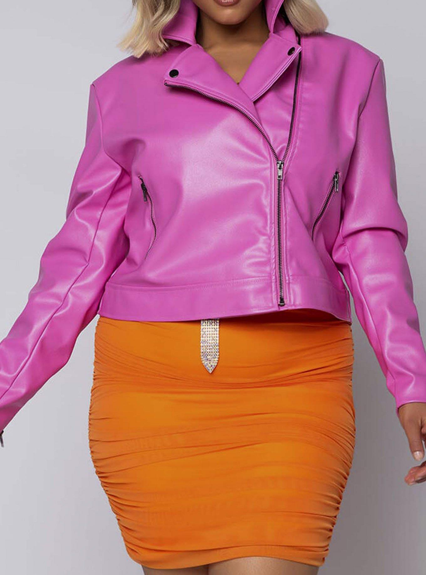 Azalea Wang Pretty In Pink Moto Jacket Plus Size, PINK, alternate