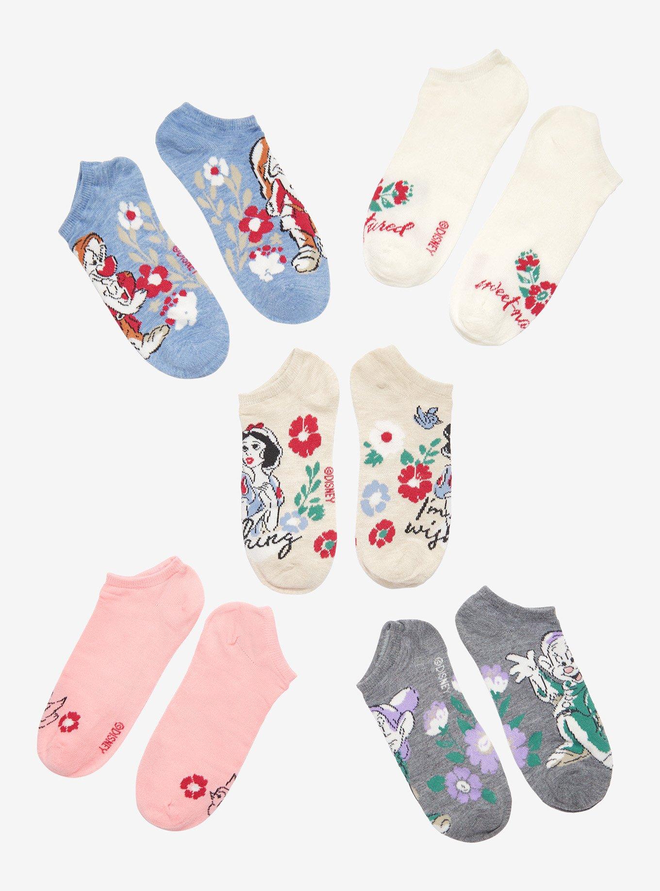 Disney Snow White And The Seven Dwarfs Floral No-Show Socks 5 Pair, , alternate