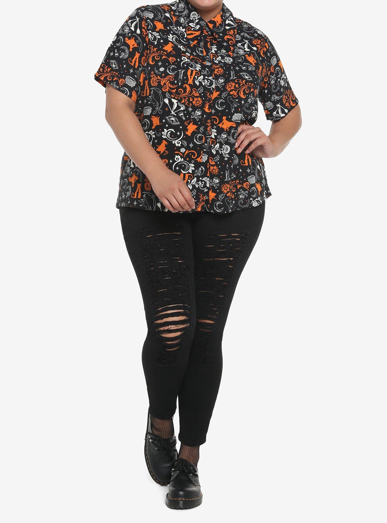 Her Universe Disney Hocus Pocus Filigree Icons Girls Woven Button-Up Plus Size, , hi-res