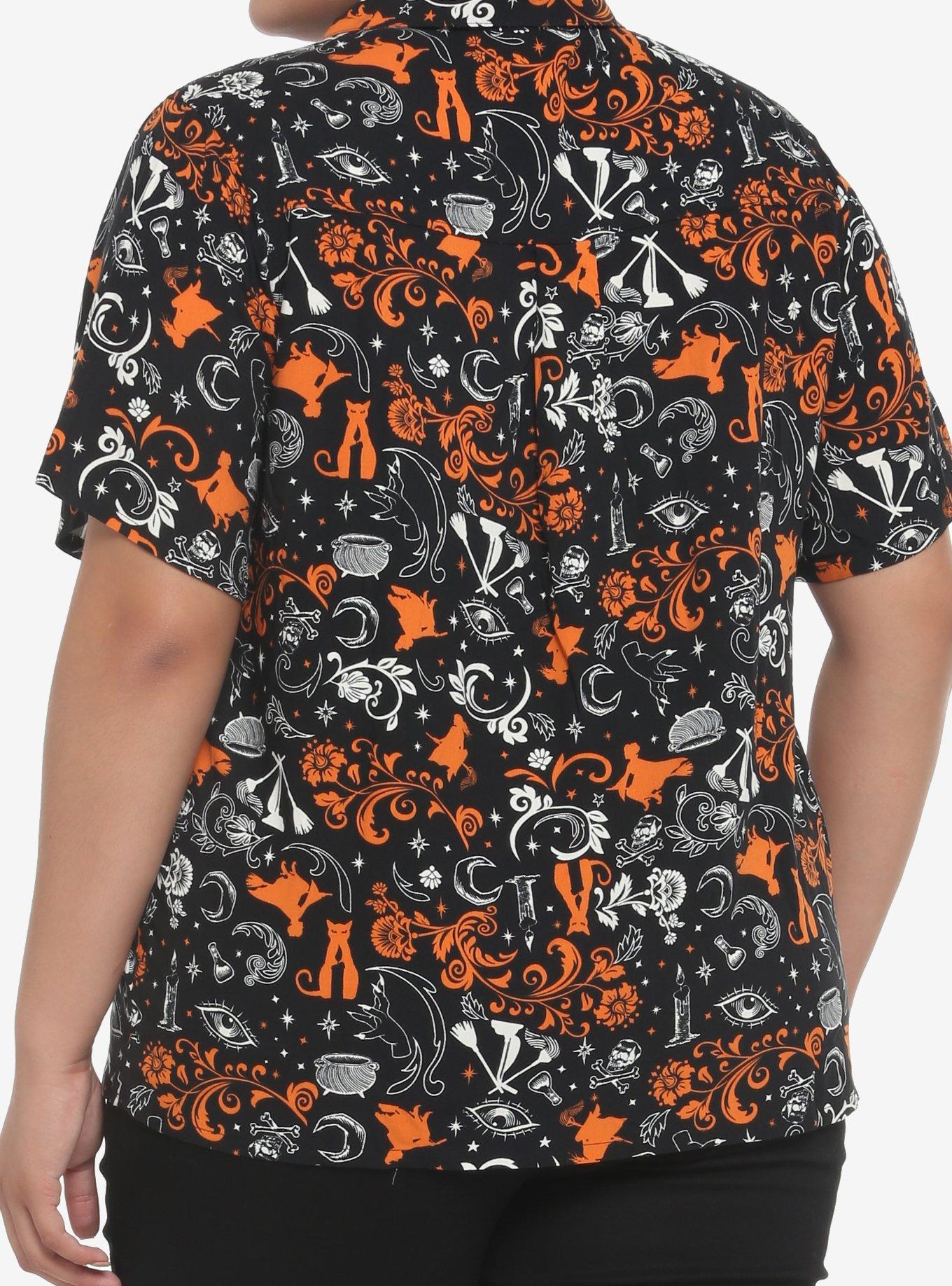 Her Universe Disney Hocus Pocus Filigree Icons Girls Woven Button-Up Plus Size, MULTI, alternate