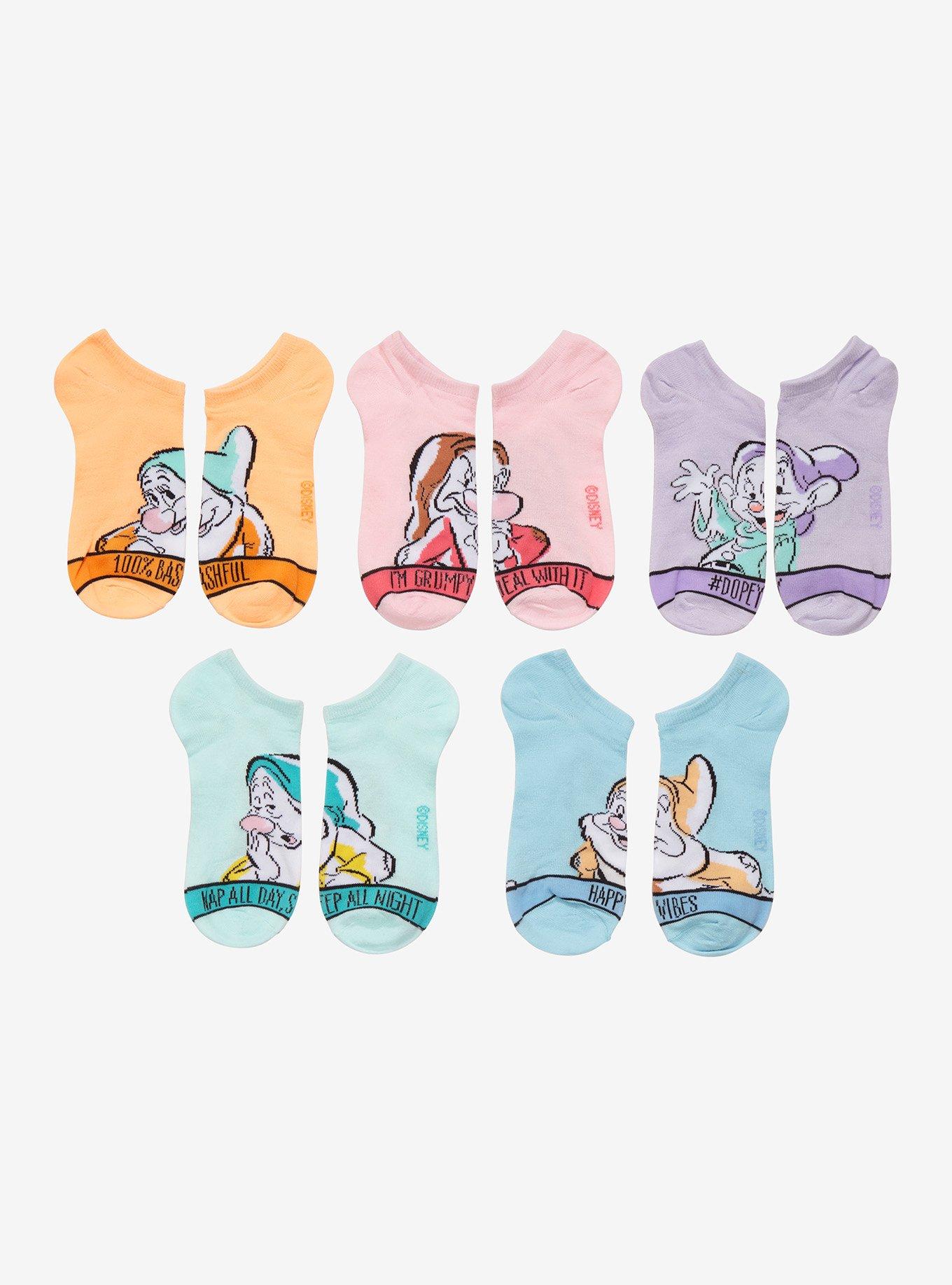 Disney Snow White And The Seven Dwarfs Moods No-Show Socks 5 Pair, , alternate