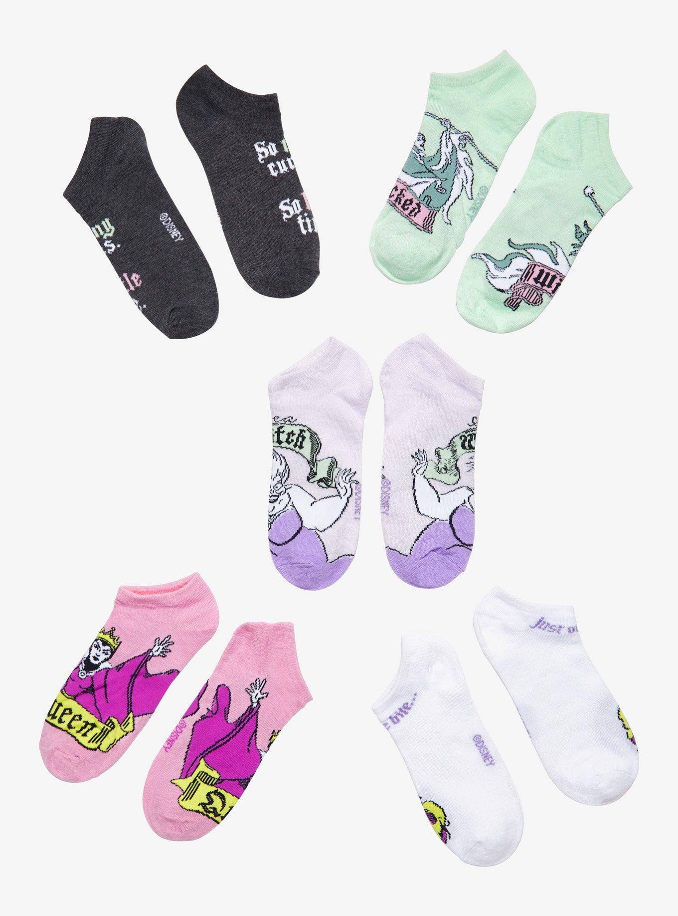 Disney Villains Scroll Quotes No-Show Socks 5 Pair, , alternate